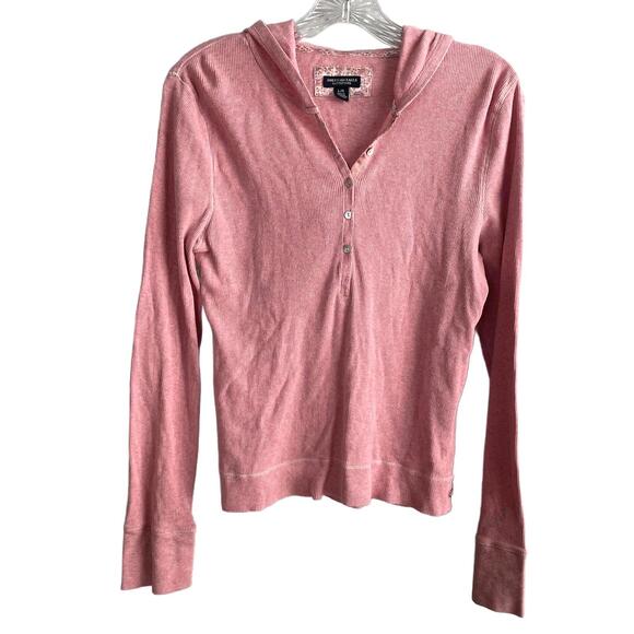 American Eagle Outfitters Tops - American Eagle Pink Hooded Waffle Long Sleeve Top Size L